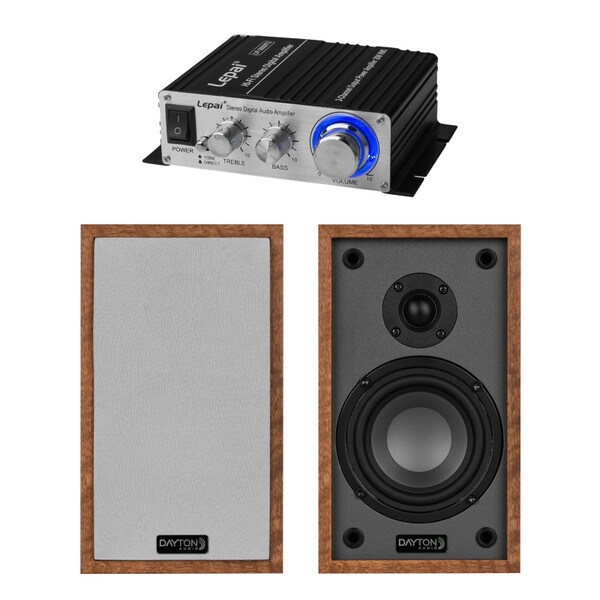 Main product image for 4" 2-Way Hi-Fi Bookshelf Speaker Pair and Mini Amplifier Bundle, Wood300-3636